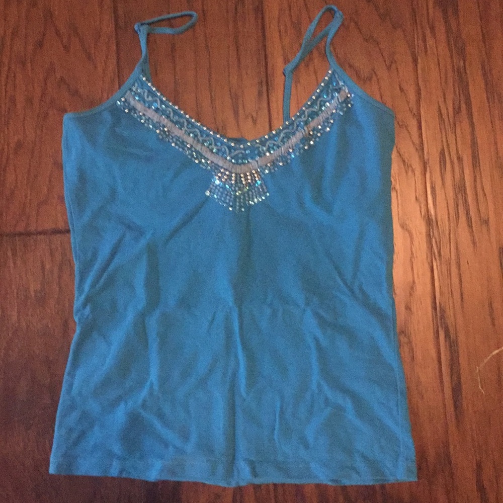 Beaded Ocean Blue Tank w/ Adjustable Straps